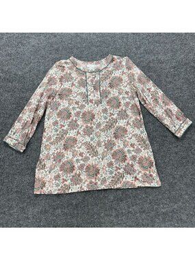J Jill Floral Print Tunic Top 3/4 Sleeve Boho Shirt Cottagecore Womens sz Medium